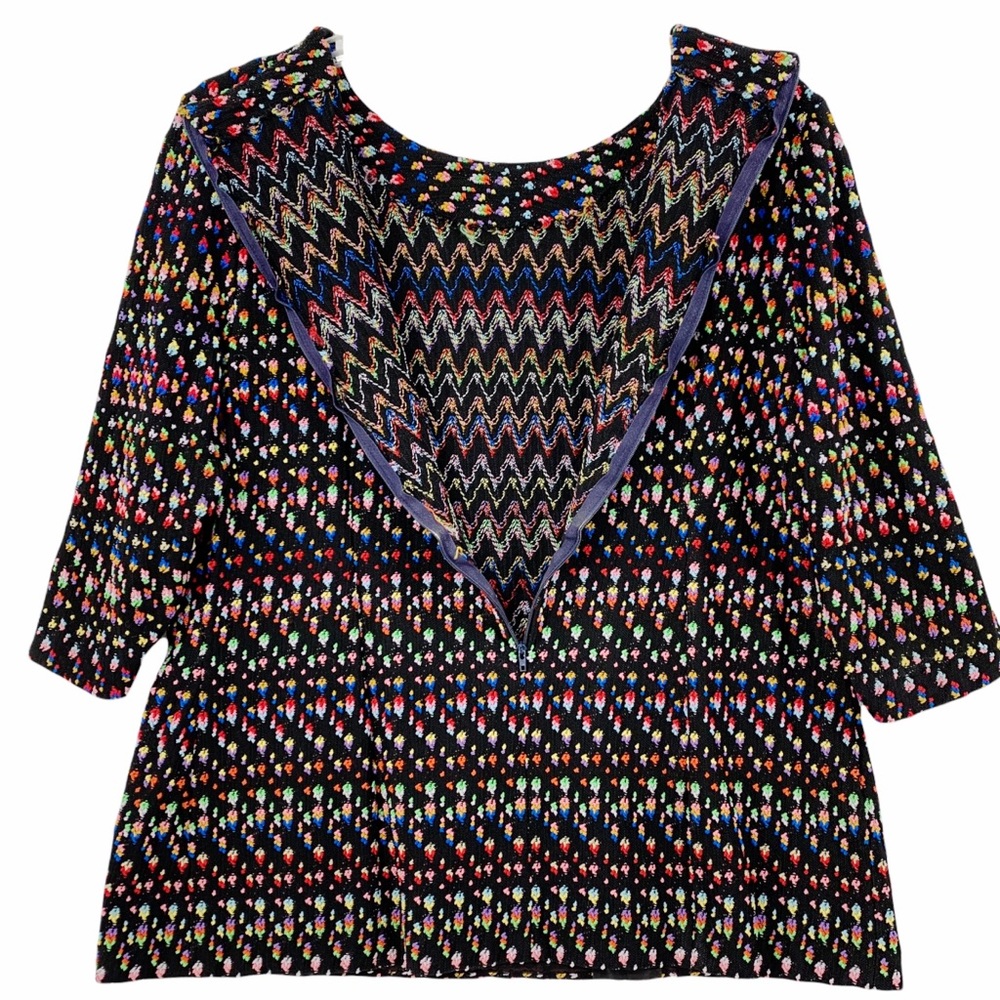 Vintage Handmade Black Zipper Back Shirt with Rainbow Colors Detailing - Picture 7 of 8